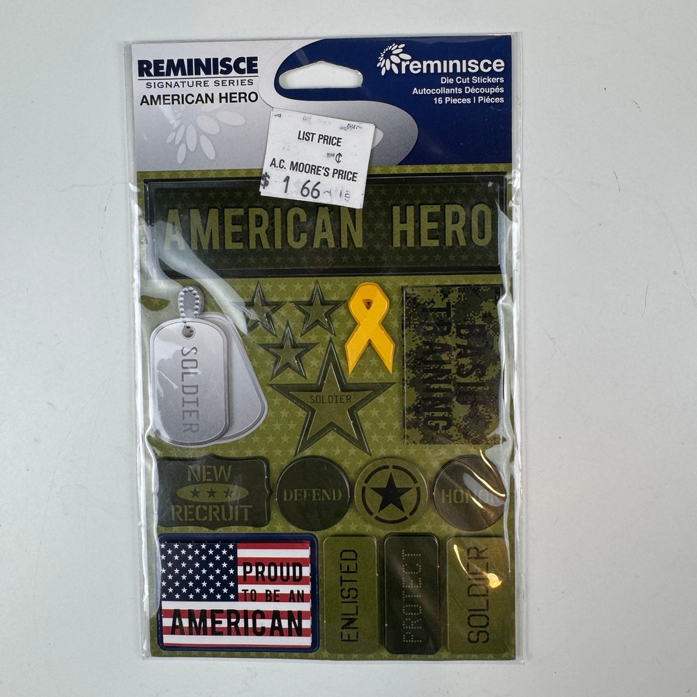 Reminisce American Hero Stickers 16pc Military Patriotic Green NWT Scrapbook